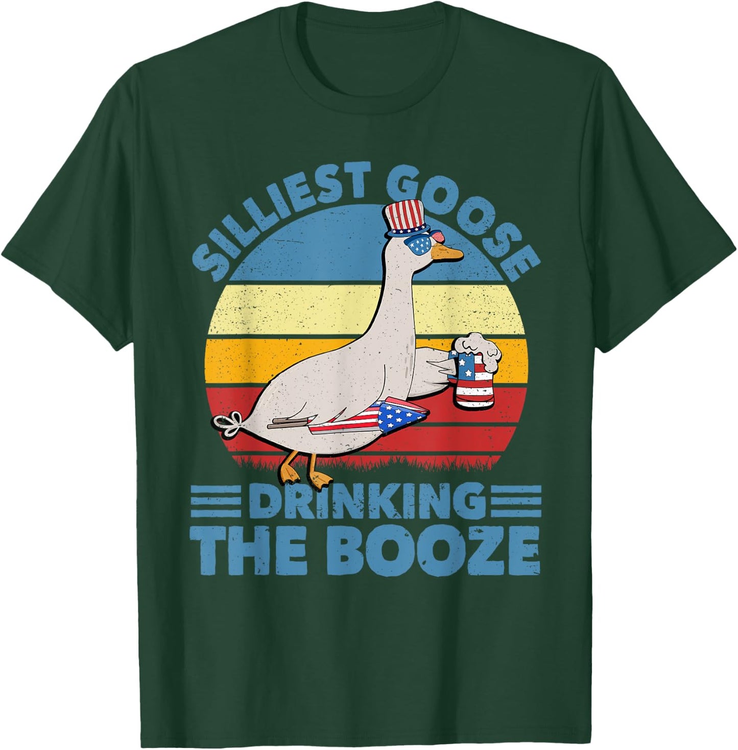 Funny 4th of July Silliest Goose Drinking the Booze Beer Men T-Shirt - T-Shirt | Forest