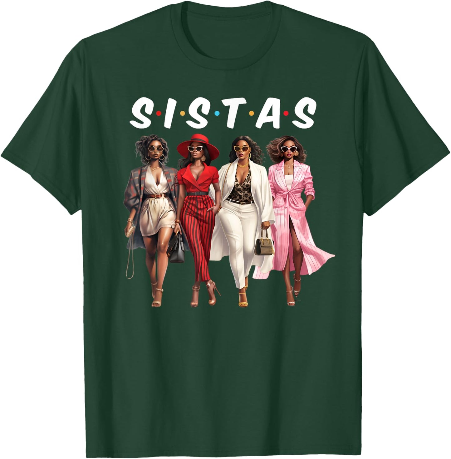 Sistas Black Girl Together African American Women Girls Trip T-Shirt - T-Shirt | Forest