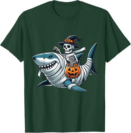 Skeleton Riding Shark Funny Halloween Pumpkin Boys Kids