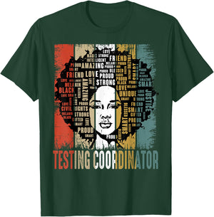 Testing Coordinator Afro African Women Black History Month T-Shirt - T-Shirt | Forest
