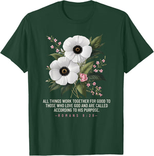 Romans 8:28 Floral Bible Quote Inspiration T-Shirt - T-Shirt | Forest