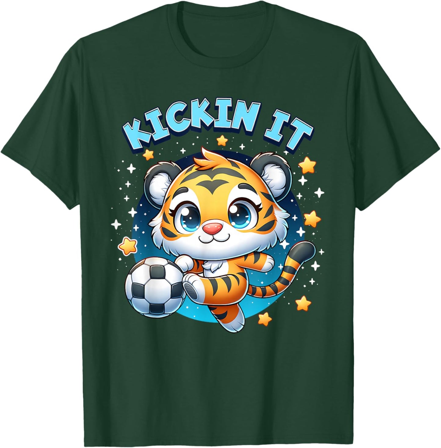 Kickin It Tiger Playing Soccer Kicking Ball Player Girl Boy T-Shirt - T-Shirt | Forest
