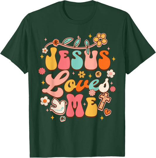 Jesus Loves Me Groovy Christian God Lover Religious Baby T-Shirt - T-Shirt | Forest