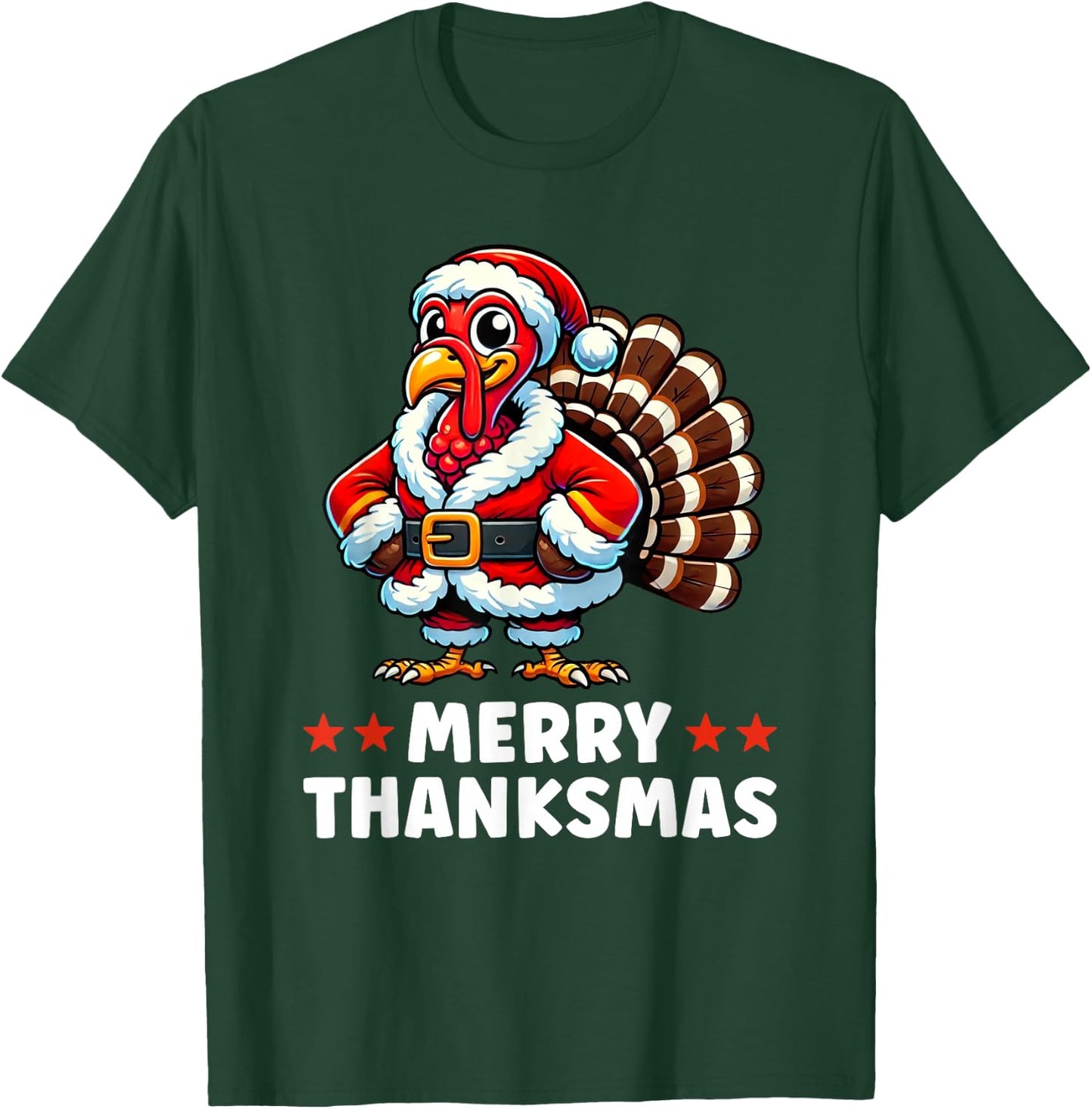 Merry Thanksmas Thanksgiving Turkey Xmas Funny T-Shirt - T-Shirt | Forest