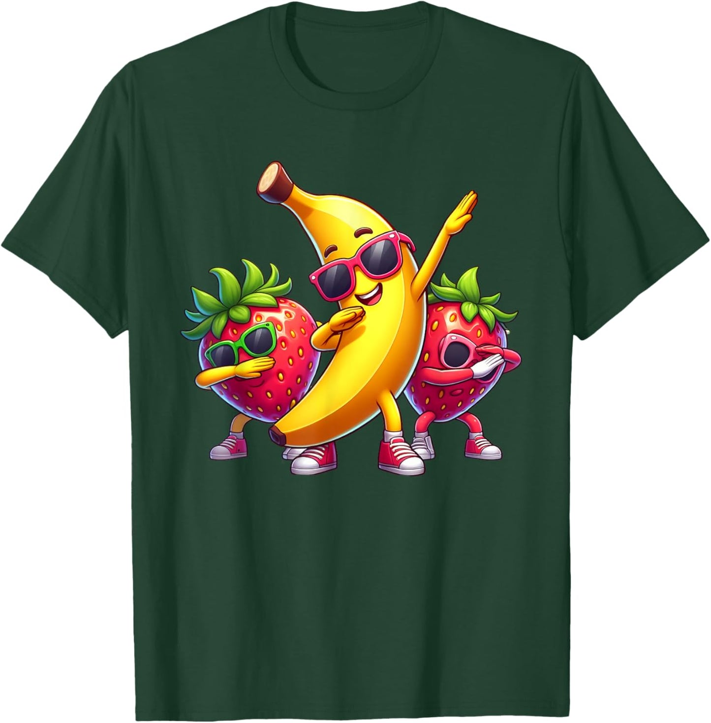 Dabbing Yellow Banana & Strawberry Funny Fruit Dab Dancing T-Shirt - T-Shirt | Forest