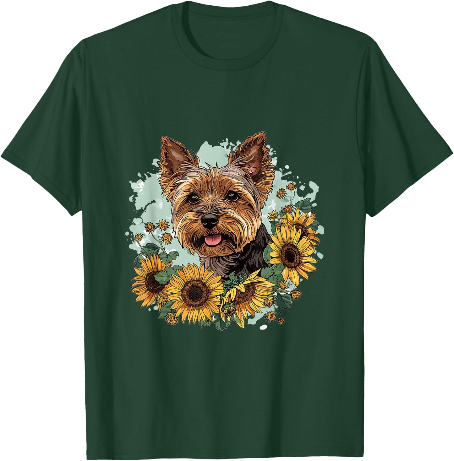 Yorkshire Terrier Yorkie Dog Breed Pet Designs Classic Fit Modern Sunflower Graphic - Black, Small T-Shirt - T-Shirt | Forest
