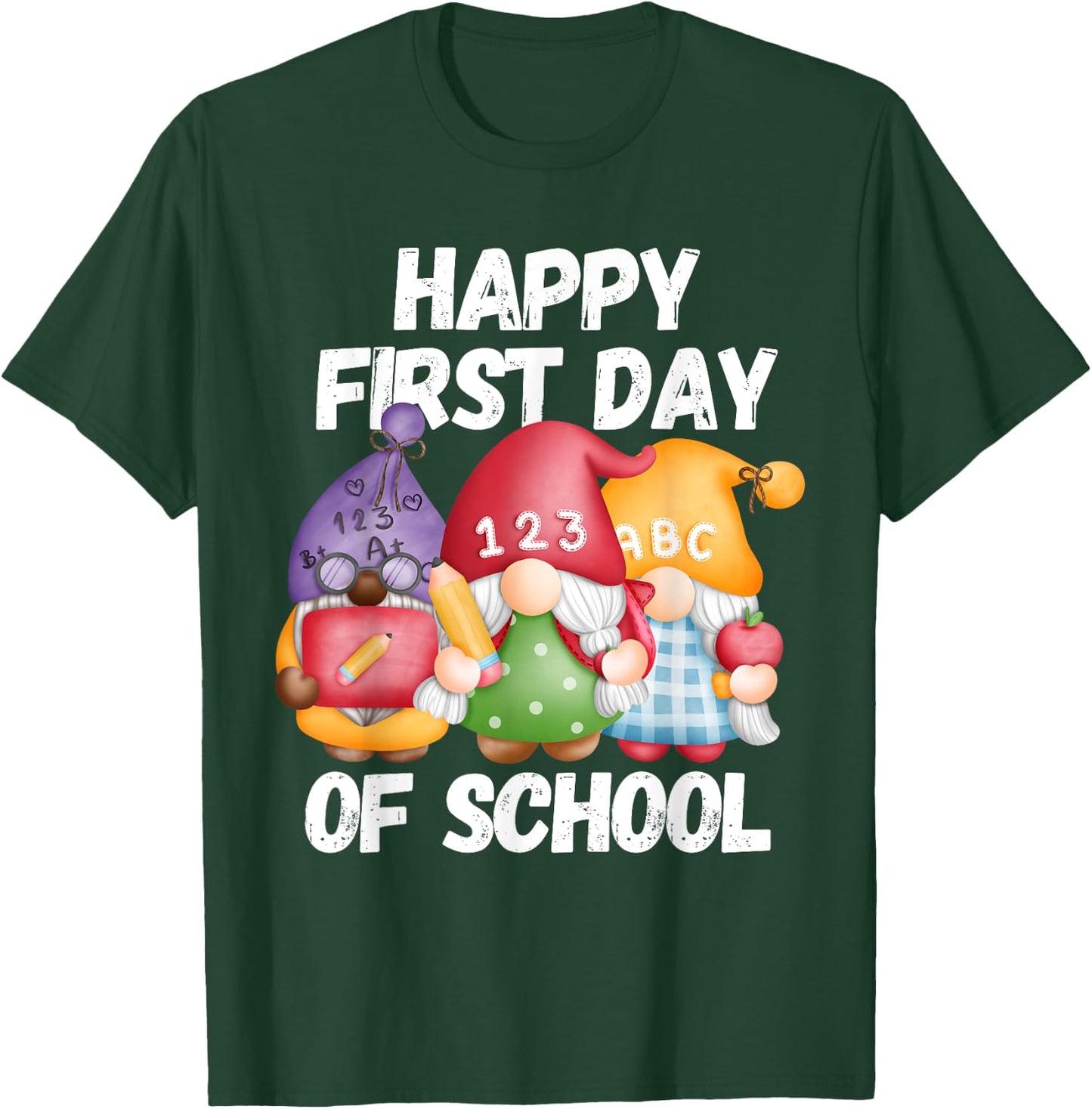 Gnome Happy First Day Of School Cute Back To School Teacher Men Women Girls Kids T-Shirt - T-Shirt | Forest
