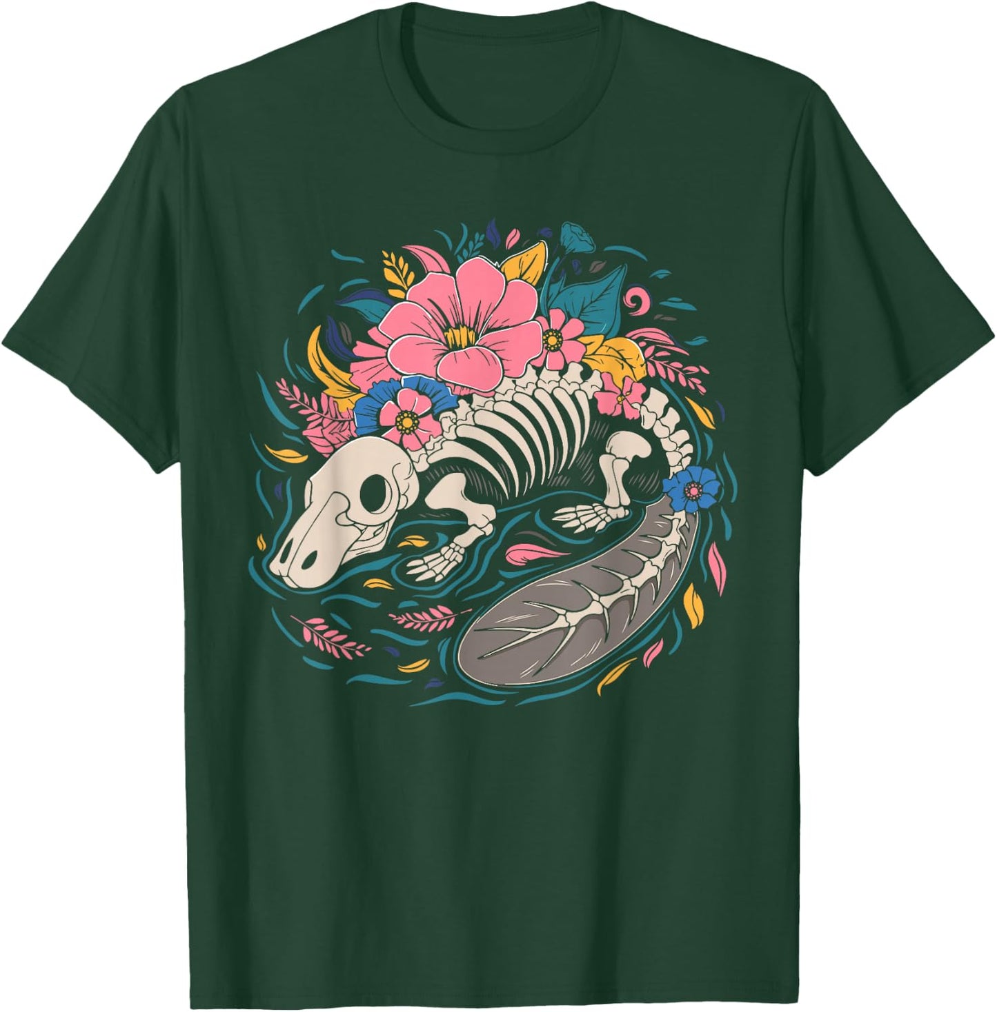 Flower Animal Platypus - Wildlife Duckbill Floral Skeleton T-Shirt - T-Shirt | Forest