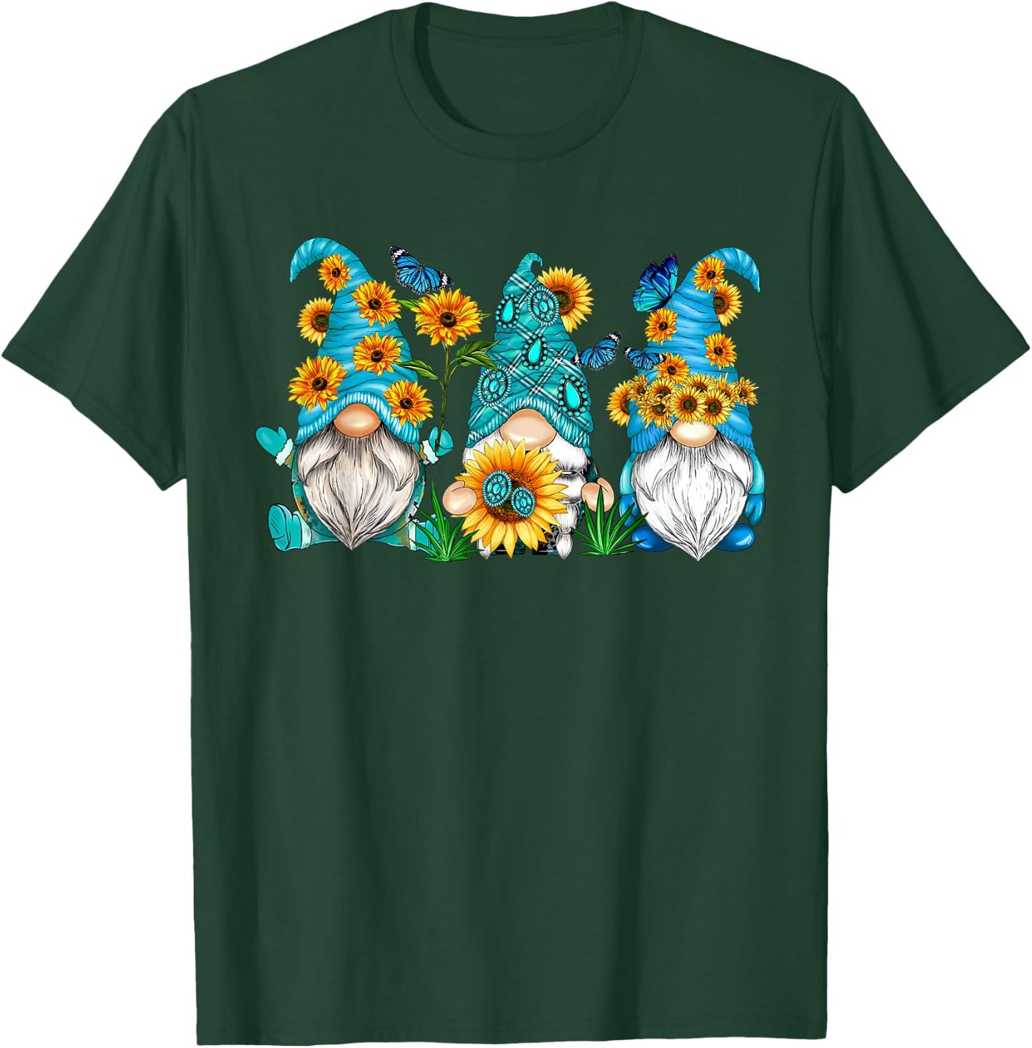 Cute Gnomes With Sunflower Butterfly Gardener Summer Floral T-Shirt - T-Shirt | Forest