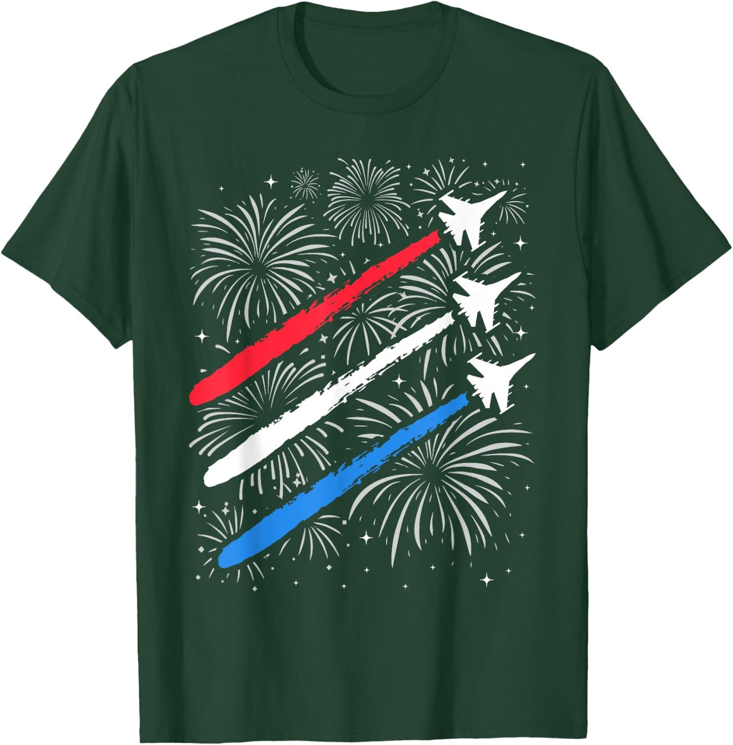 Red White and Blue Fighter Jets with Fireworks 4th of July T-Shirt - T-Shirt | Forest
