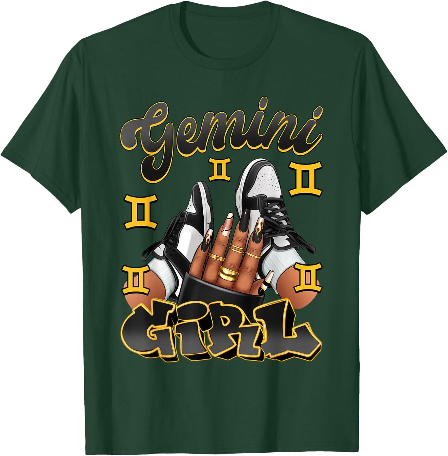 Gemini Girl Birthday Afro Queen Sneakers Zodiac Sign T-Shirt - T-Shirt | Forest