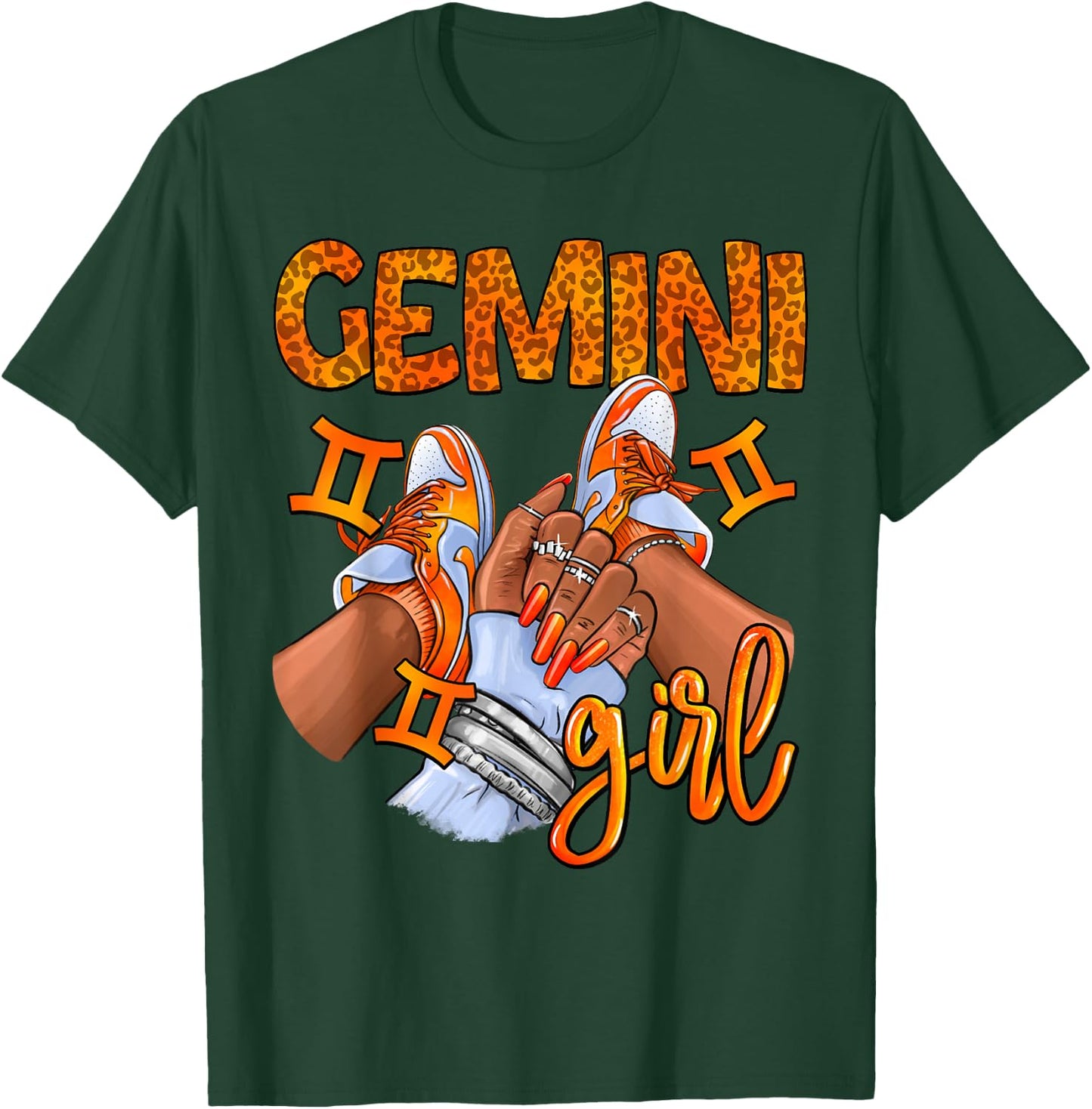 Gemini Black Girl Women Sneakers Nails Zodiac Birthday T-Shirt - T-Shirt | Forest