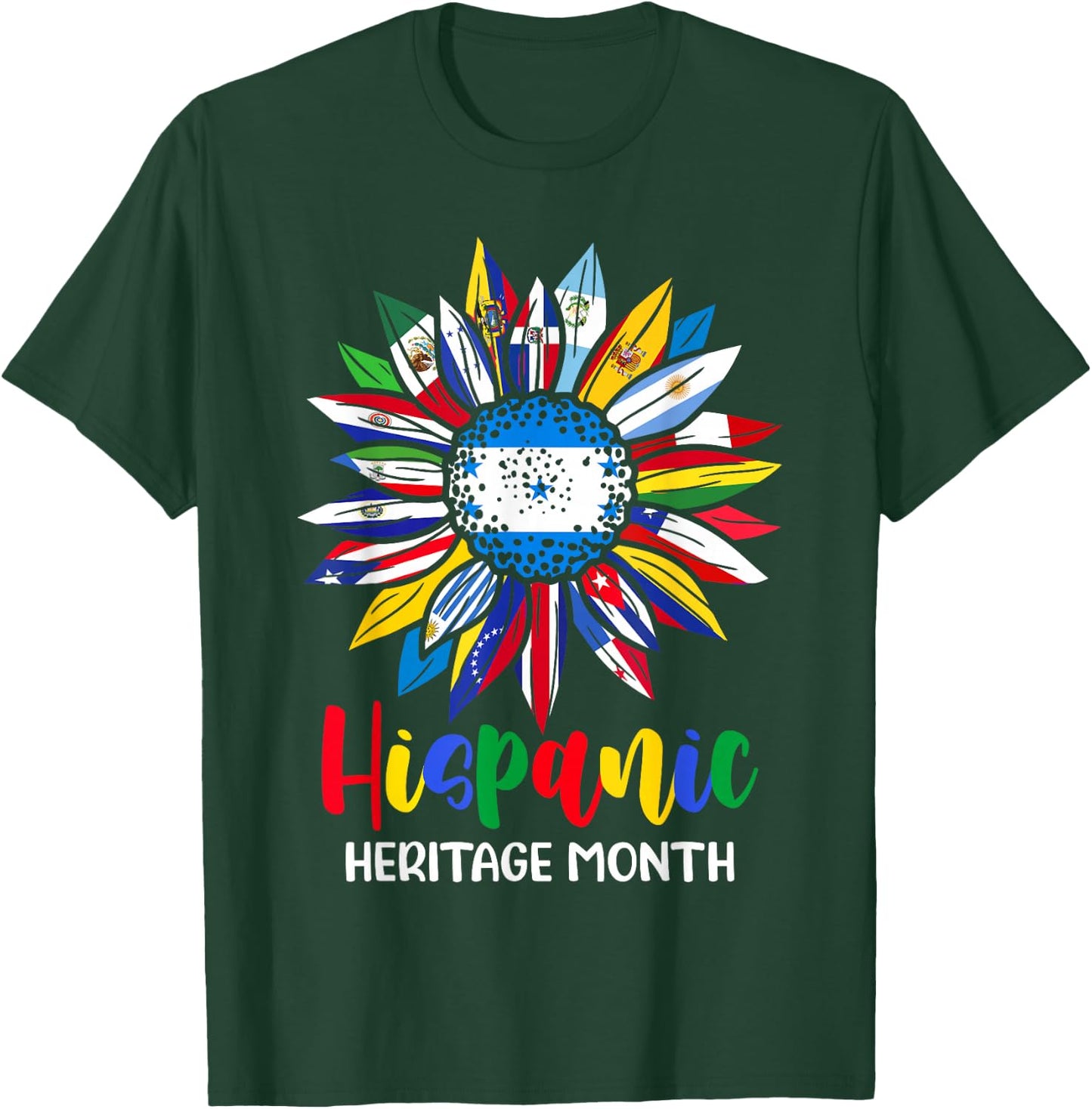 Hispanic Heritage Month Honduras Flag Sunflower Latino Flags T-Shirt - T-Shirt | Forest