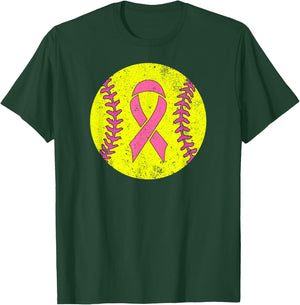 Softball Player Pink Ribbon Breast Cancer Awareness Costume T-Shirt - T-Shirt | Forest