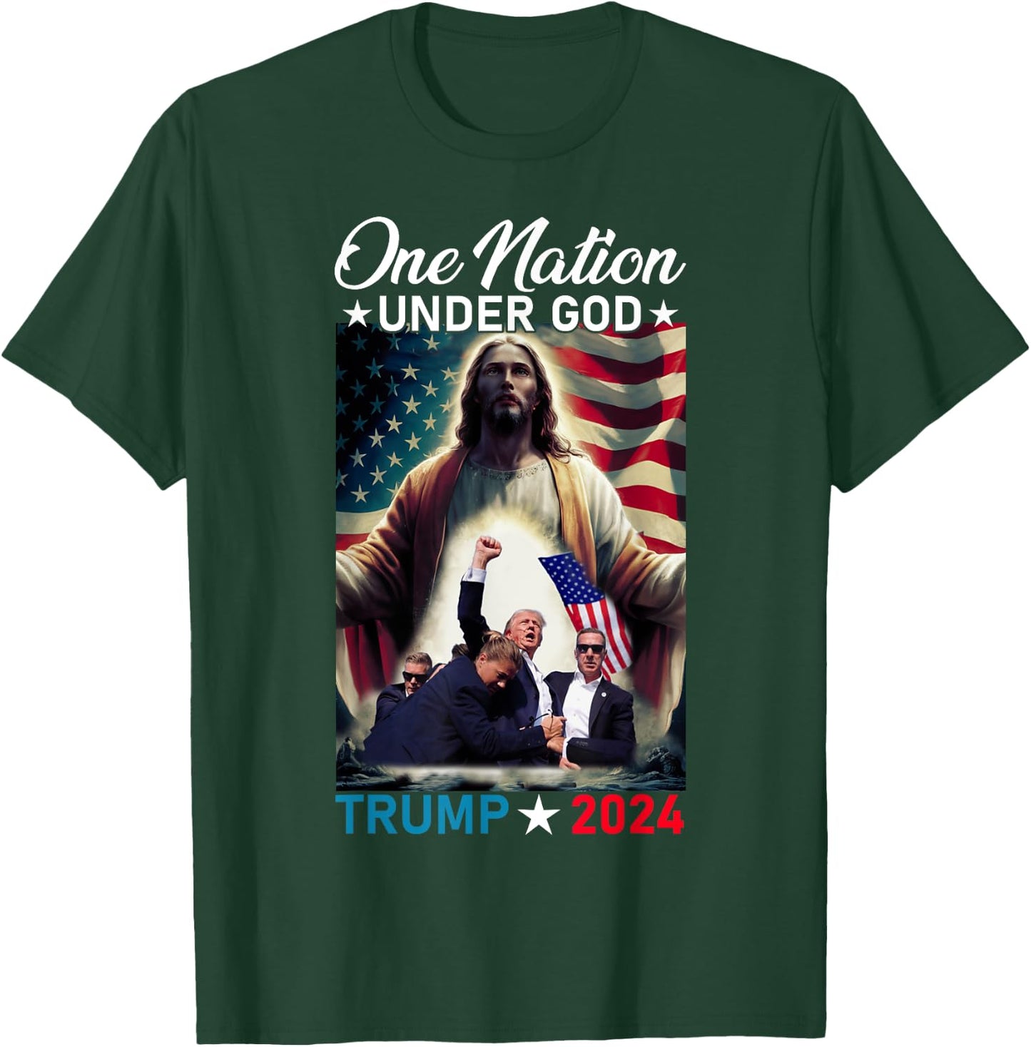 One Nation Under God Trump 2024 God American Flag Christian Women Men T-Shirt - T-Shirt | Forest