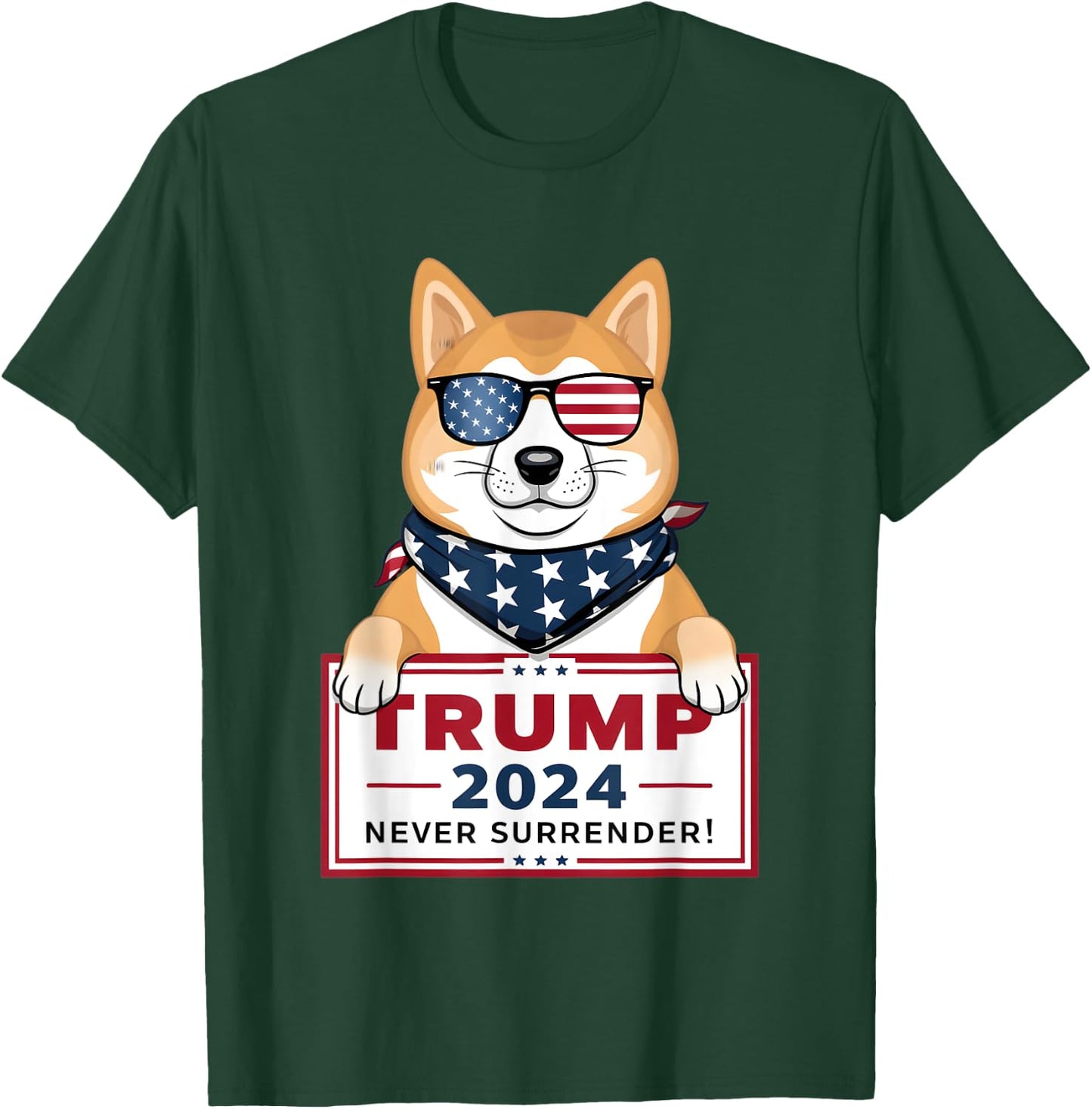 Shiba Inu Trump Supporter 2024 Never Surrender Patriotic Dog Men T-Shirt - T-Shirt | Forest