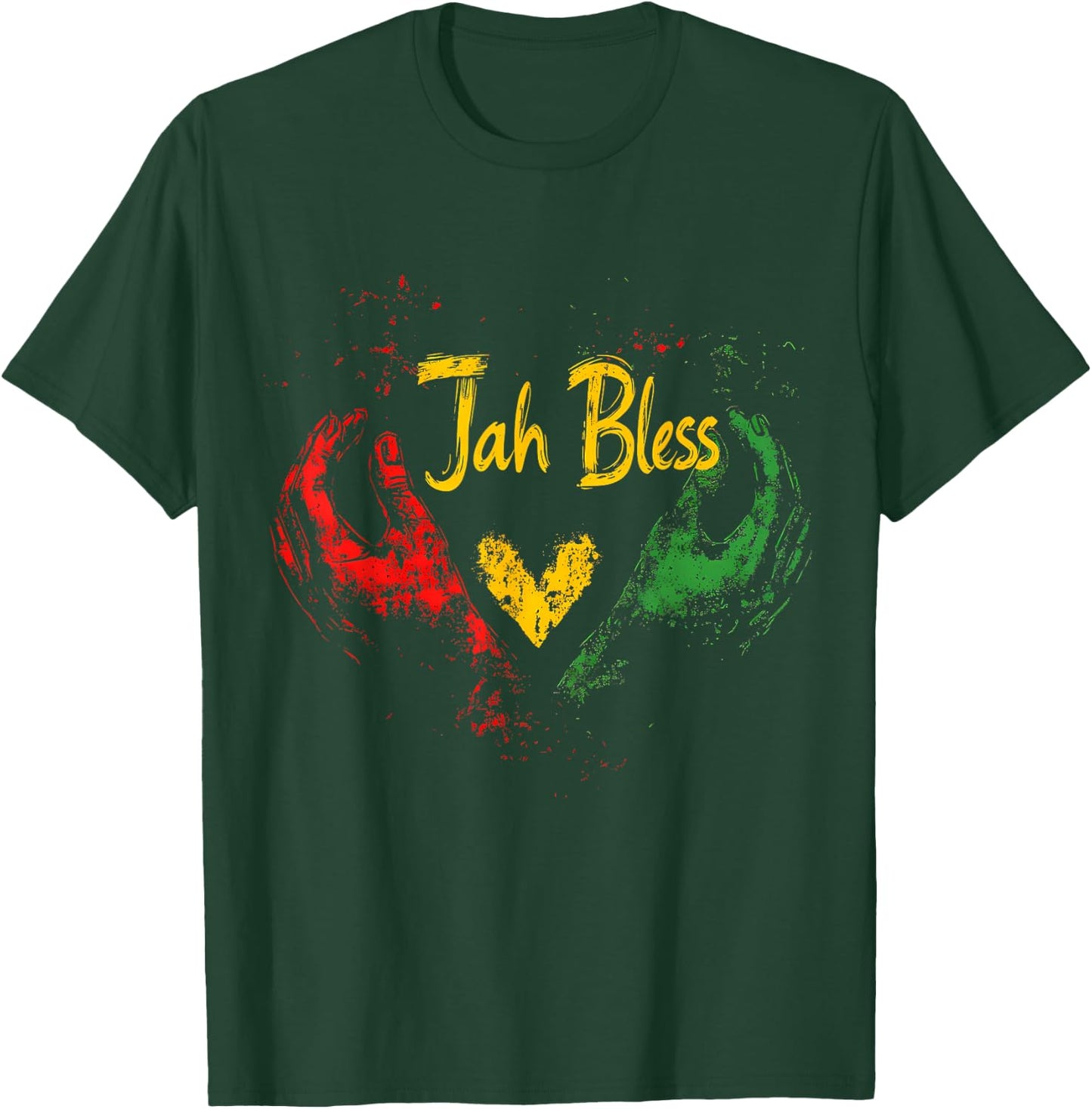 Rasta Hand Heart Jamaican Roots Rastafarian Reggae Music T-Shirt - T-Shirt | Forest