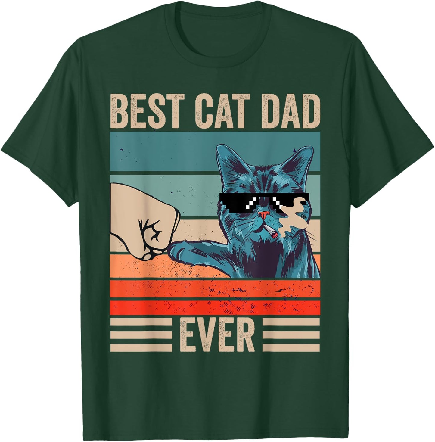 Vintage Best Cat Dad Ever Bump Fist father's day Cat Daddy Men Women Girls Kids T-Shirt - T-Shirt | Forest