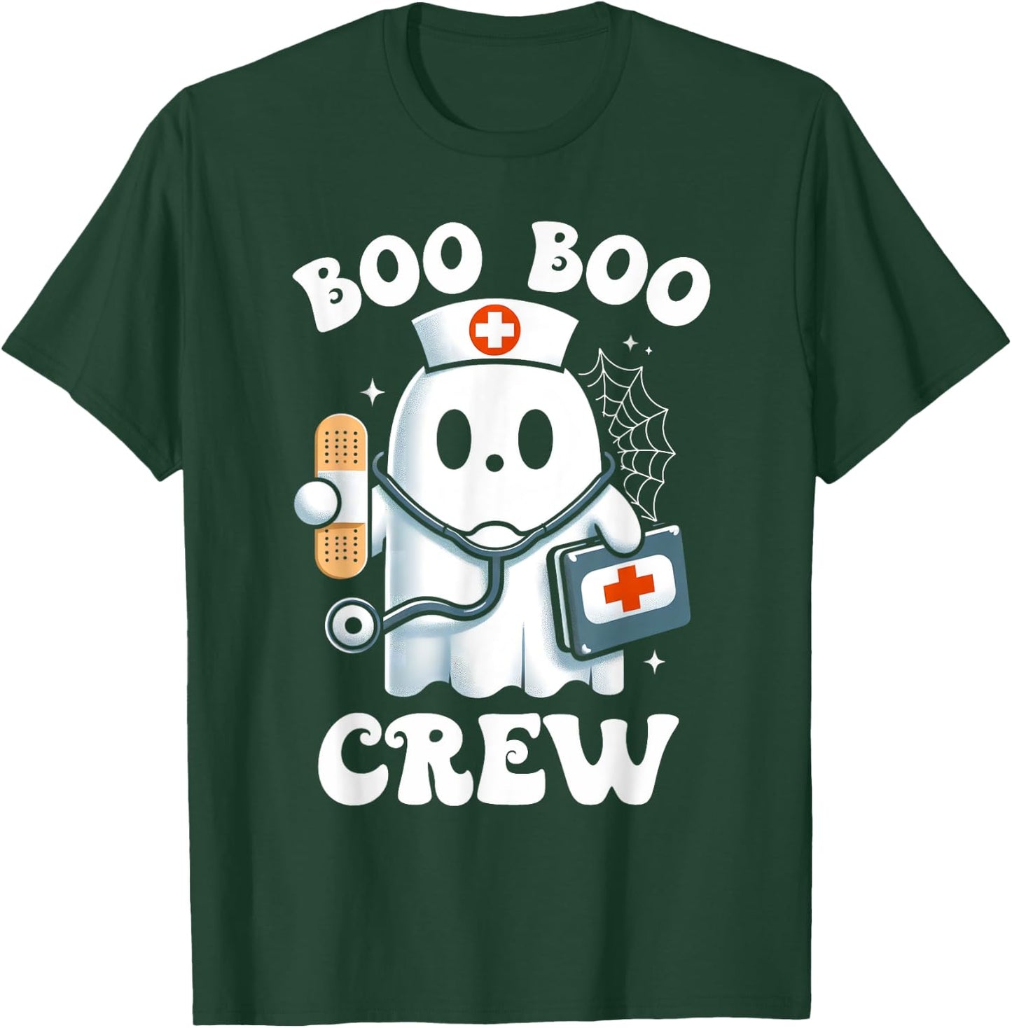 Boo Boo Crew Ghost Nurses Halloween Costume Scrub Top Women T-Shirt - T-Shirt | Forest