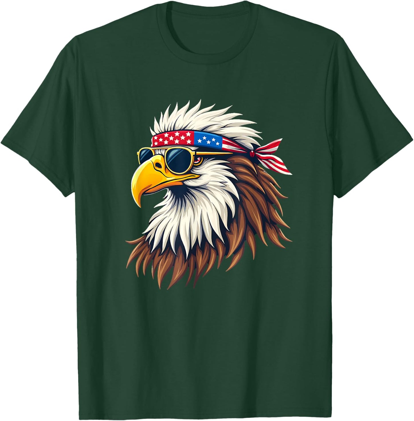 Patriotic Eagle Graphic - Retro American Flag Design T-Shirt - T-Shirt | Forest