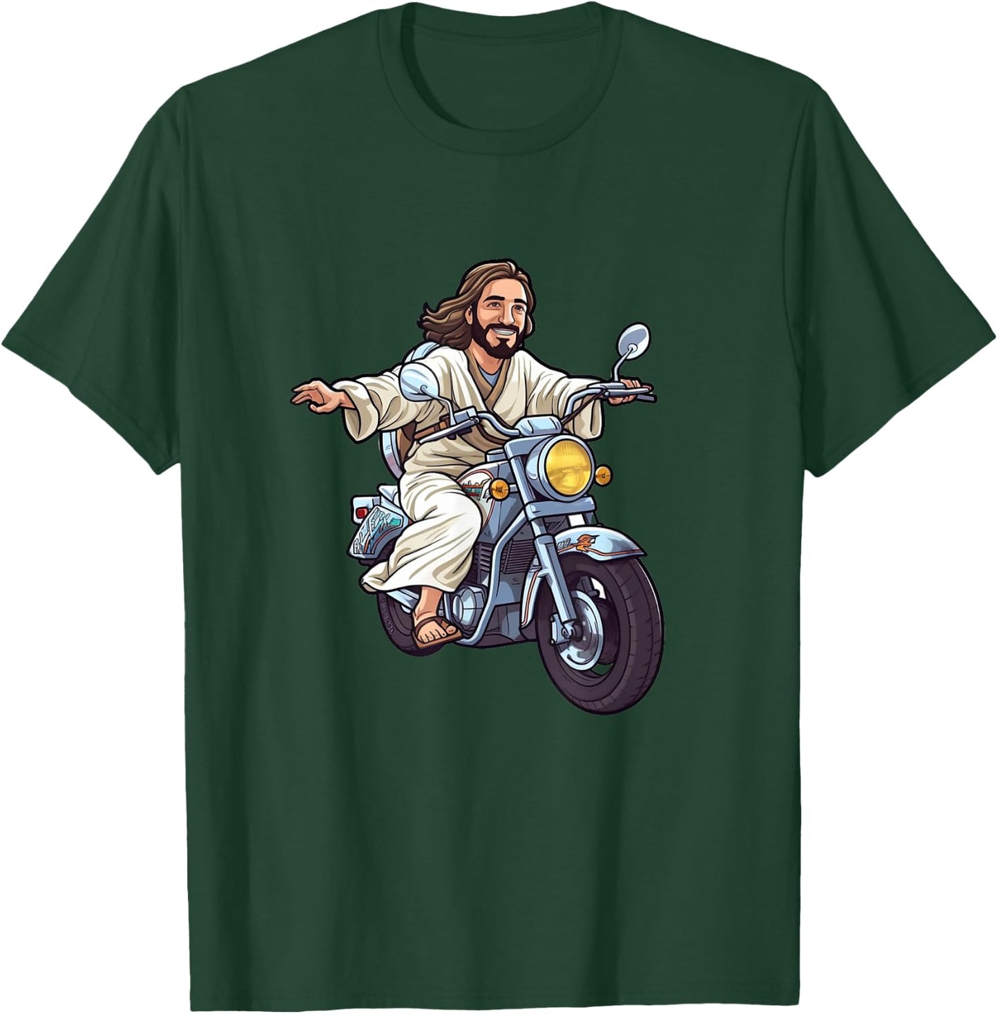 Funny Jesus Christ on a Bike God Fun Church Gift T-Shirt - T-Shirt | Forest