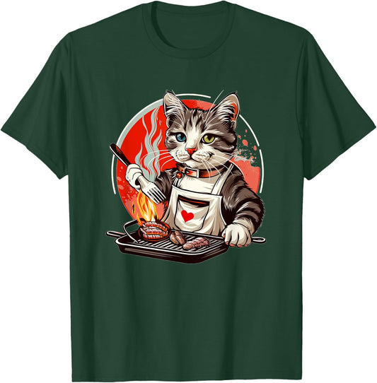 Pretty Presentation of BBQ-Loving Cat Outfit Men Women Kids T-Shirt - T-Shirt | Forest