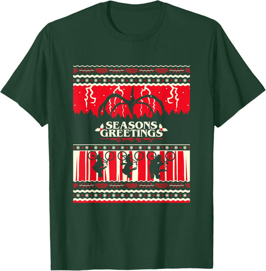 Stranger Things Christmas Seasons Greetings Upside Down Logo T-Shirt - T-Shirt | Forest