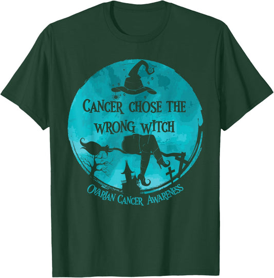Cancer Chose The Wrong Witch Teal Ovarian Cancer T-Shirt - T-Shirt | Forest