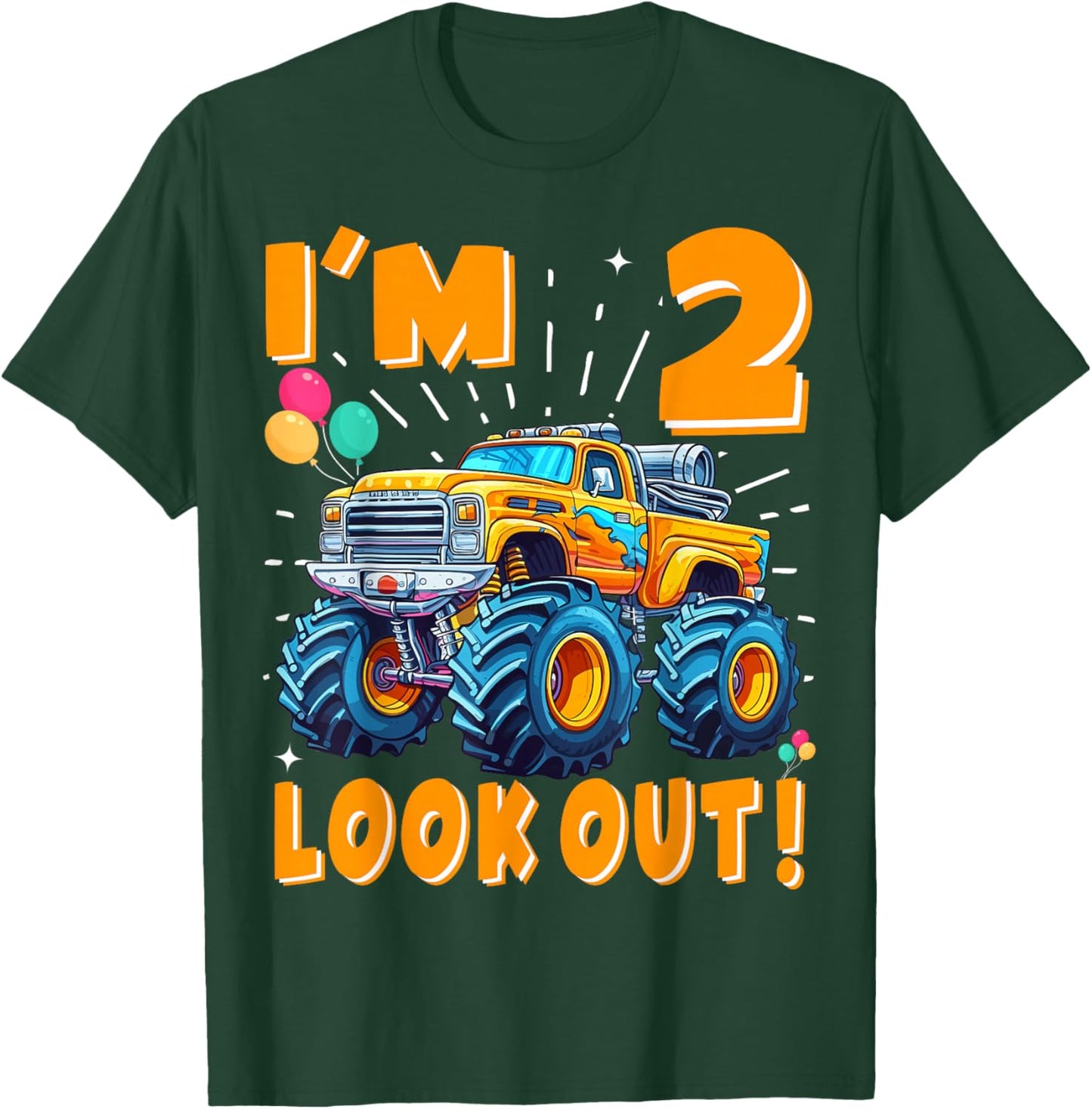 Two 2nd Birthday Boy Monster Truck Car 2 Years Old T-Shirt - T-Shirt | Forest