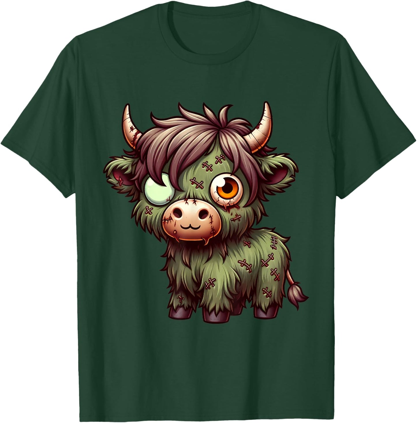 Highland Cow Zombie Halloween Farm Animal Women Girls T-Shirt - T-Shirt | Forest