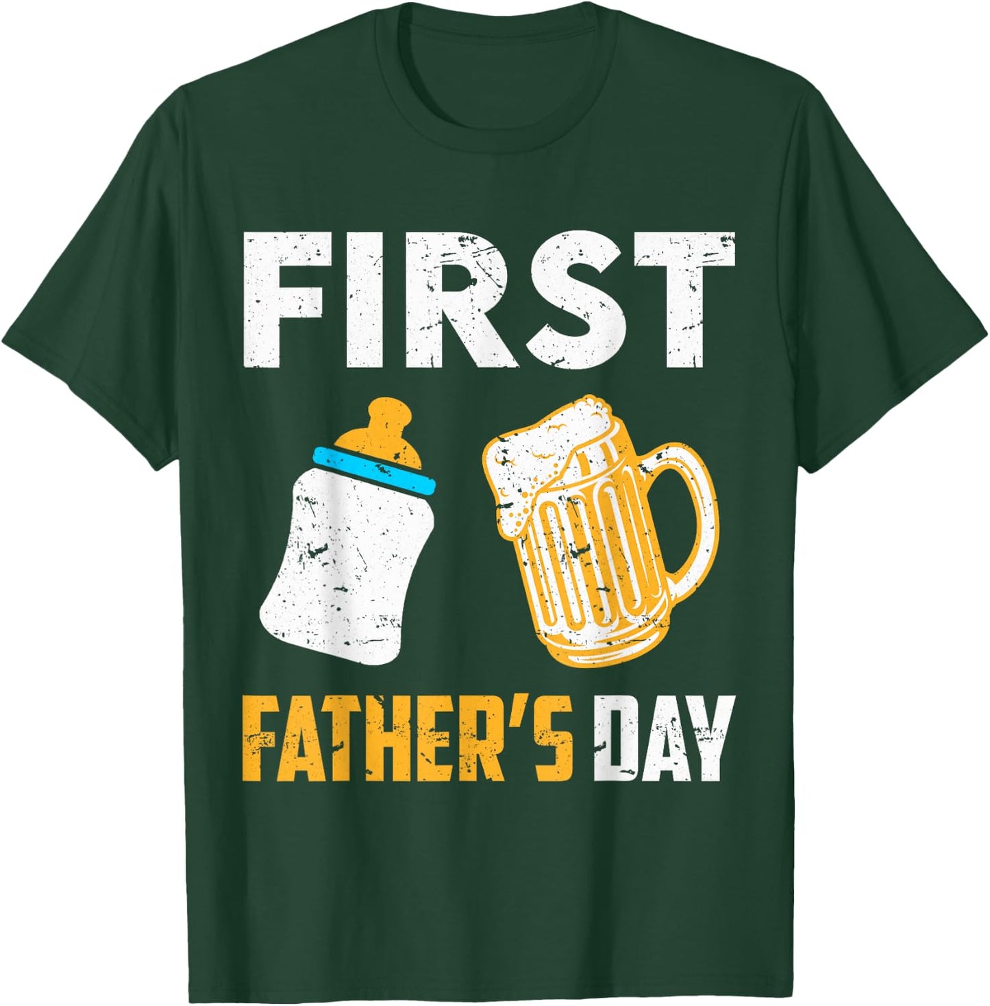 First Father's Day Beer Baby Bottle Daddy 2024 Dad Joke T-Shirt - T-Shirt | Forest
