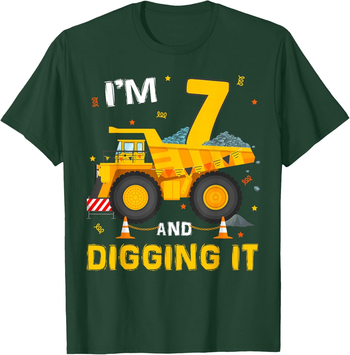 Im 7 And Digging It 7Yr Old 7th Birthday Construction Boy T-Shirt - T-Shirt | Forest