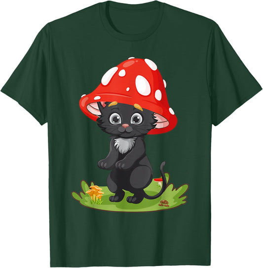 Cottagecore Black Cat Mushroom Cute Women Girls Kids Toddler T-Shirt - T-Shirt | Forest
