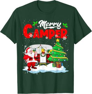 Merry Camper Christmas Santa Camper Camping Truck Red Plaid T-Shirt - T-Shirt | Forest
