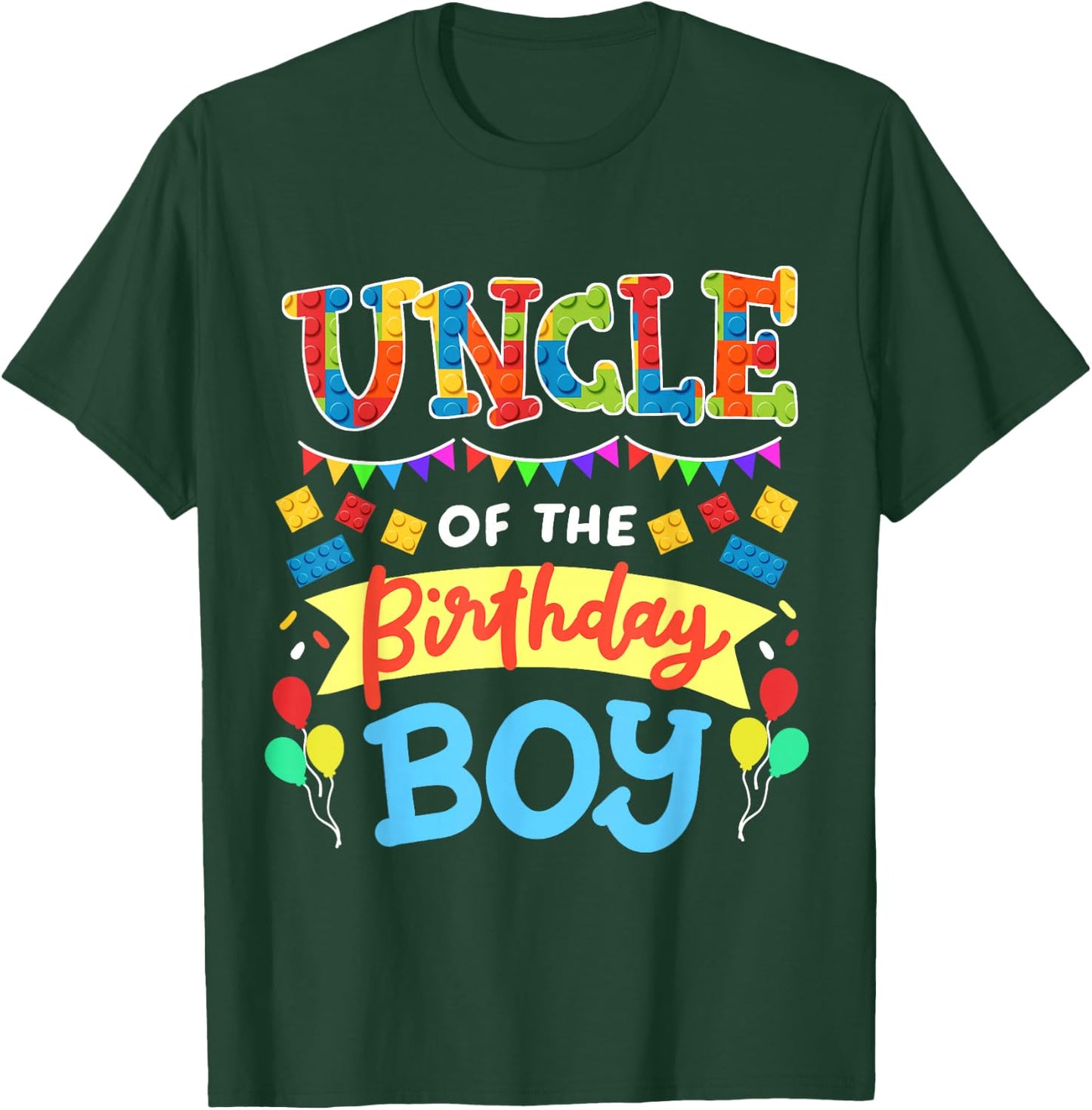 Uncle of the Birthday Boy Building Blocks Bricks Family Men T-Shirt - T-Shirt | Forest