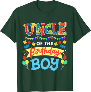 Uncle of the Birthday Boy Building Blocks Bricks Family Men T-Shirt - T-Shirt | Forest