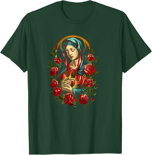 Mary Mother of God Heart of Virgin Art Deco Style Catholic T-Shirt - T-Shirt | Forest