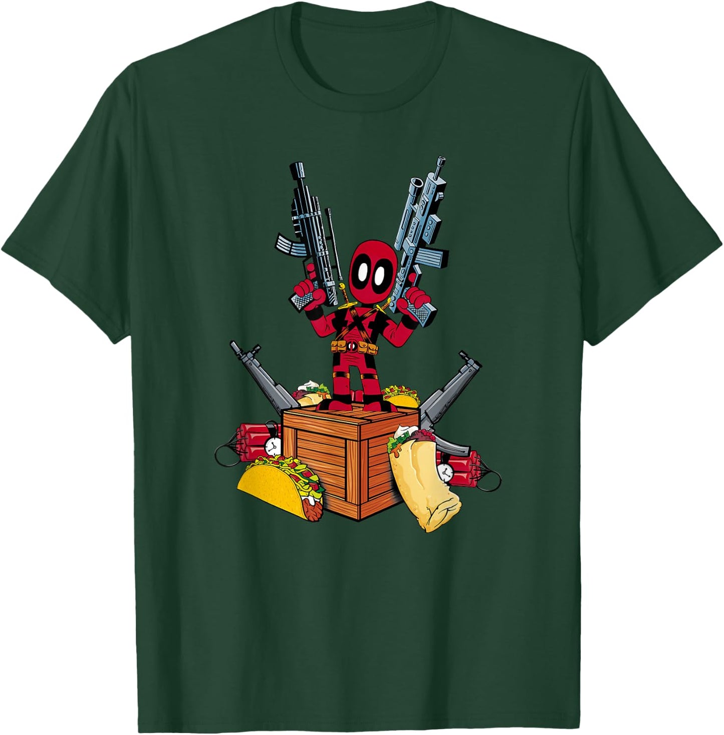 Marvel Deadpool Weapons And Tacos Cute Comic Icon T-Shirt - T-Shirt | Forest