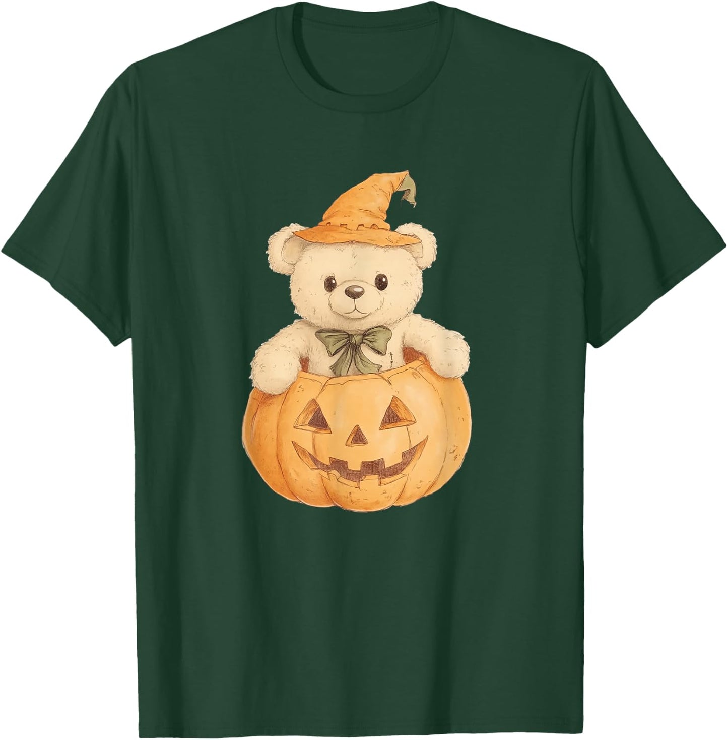 Cute Teddy Bear Pumpkin, Halloween Witch, Adorable Fall T-Shirt - T-Shirt | Forest