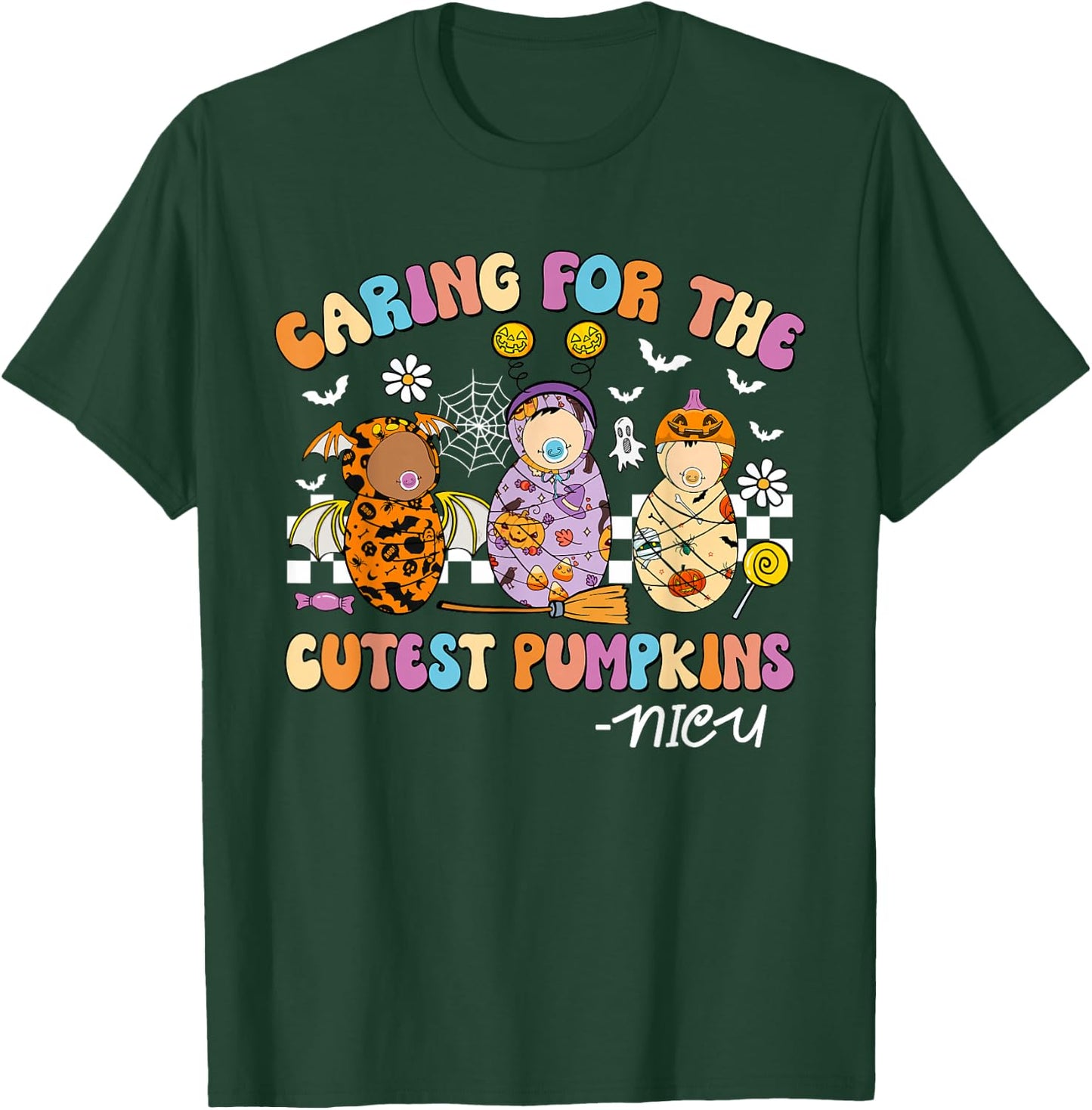 Retro Caring for The Cutest Pumpkins NiCU Nurse Halloween T-Shirt - T-Shirt | Forest