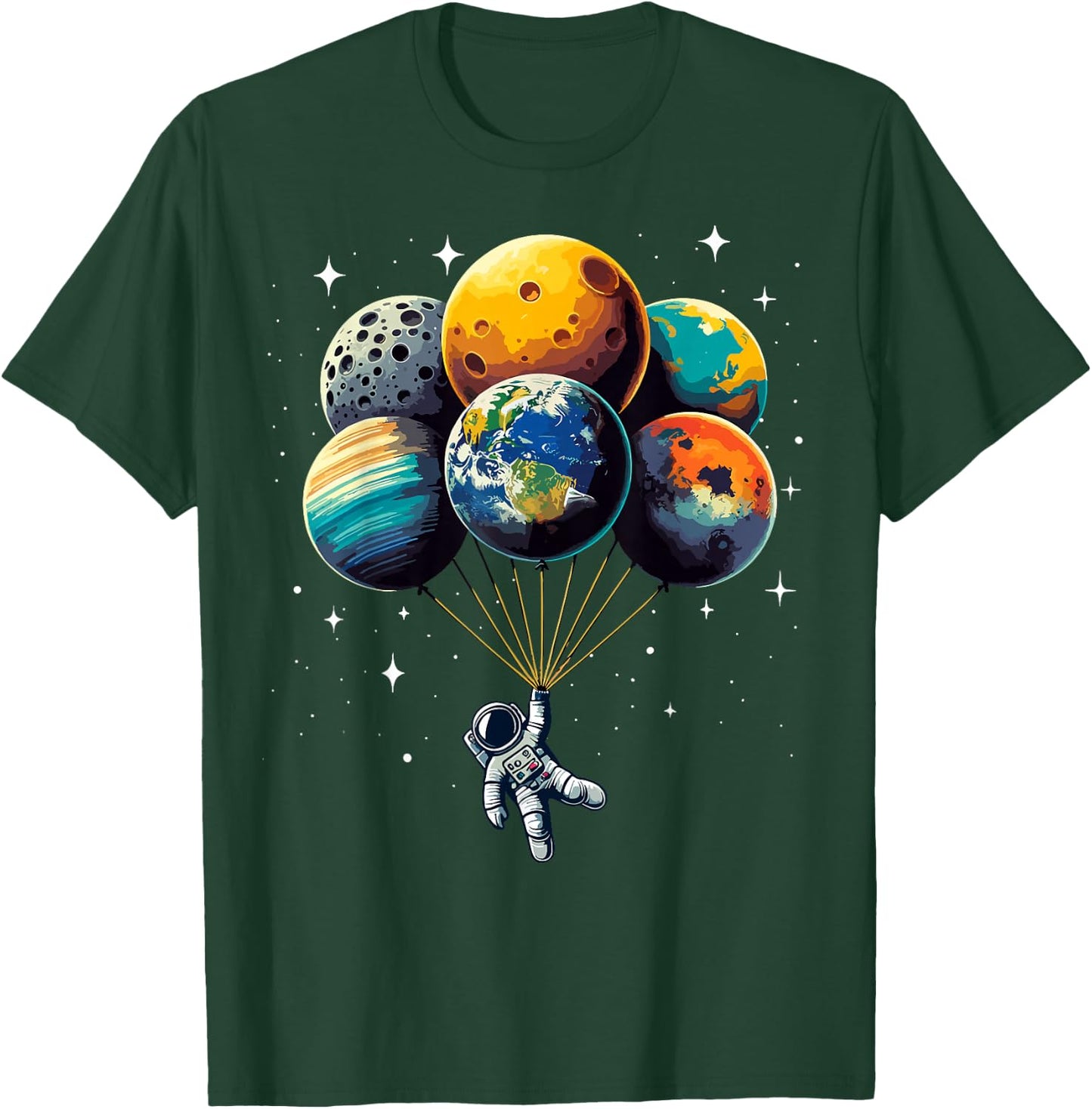 Astronaut Holding Planet Balloons Kids Solar System Space T-Shirt - T-Shirt | Forest