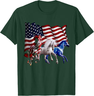 Happy 4th Of July American Flag Red White Horse And Blue T-Shirt - T-Shirt | Forest
