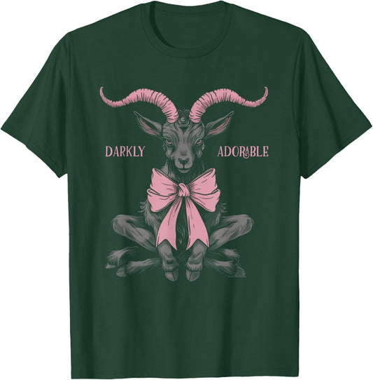 Coquette Goth Aesthetic Baphomet Bow Darkly Adorable T-Shirt - T-Shirt | Forest
