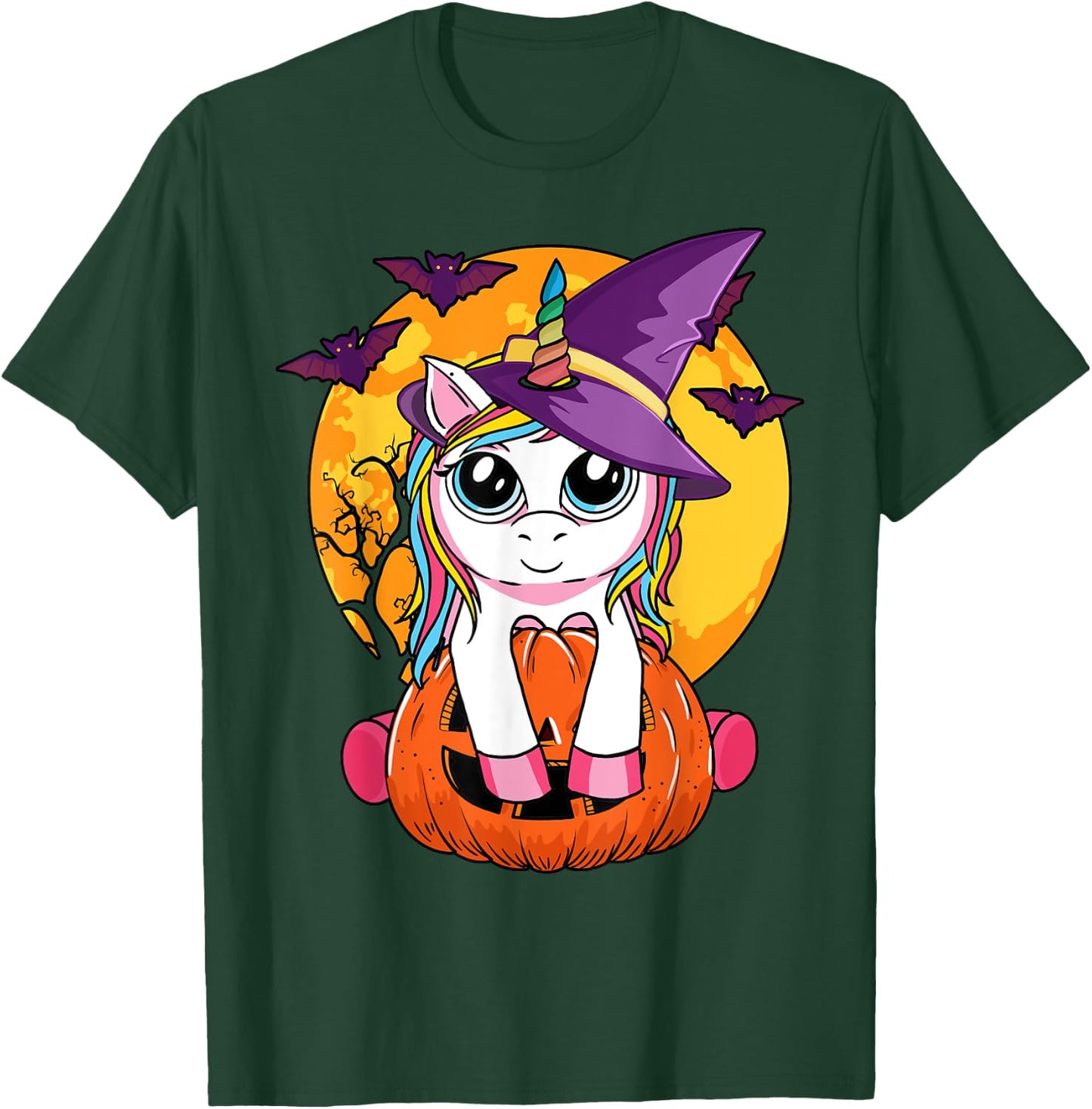 Cute Halloween Girls Kids Witchy Unicorn Halloween T-Shirt - T-Shirt | Forest