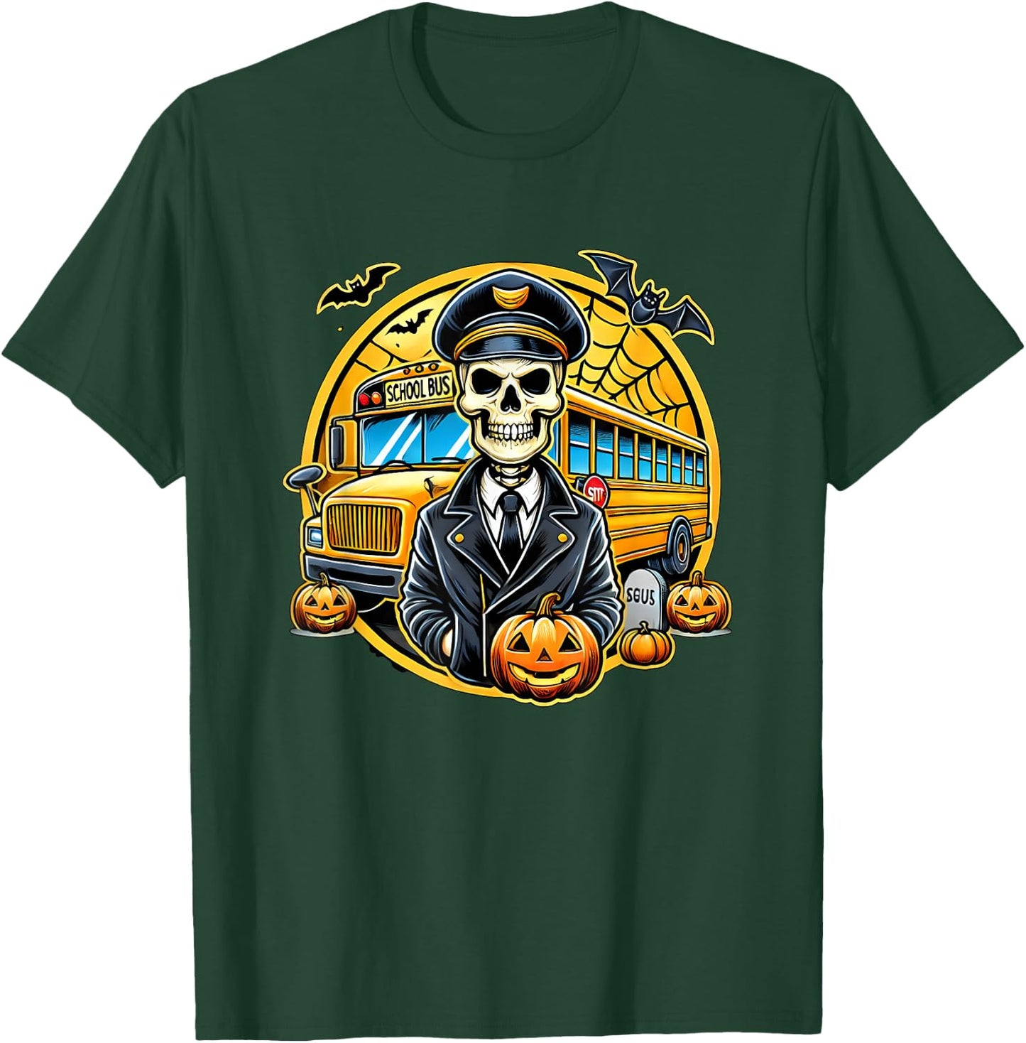 Halloween Skeleton School Bus Driver T-Shirt - T-Shirt | Forest
