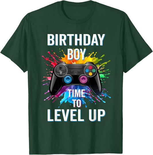 Birthday Boy Time To Level Up Gaming Controller Gamer T-Shirt - T-Shirt | Forest