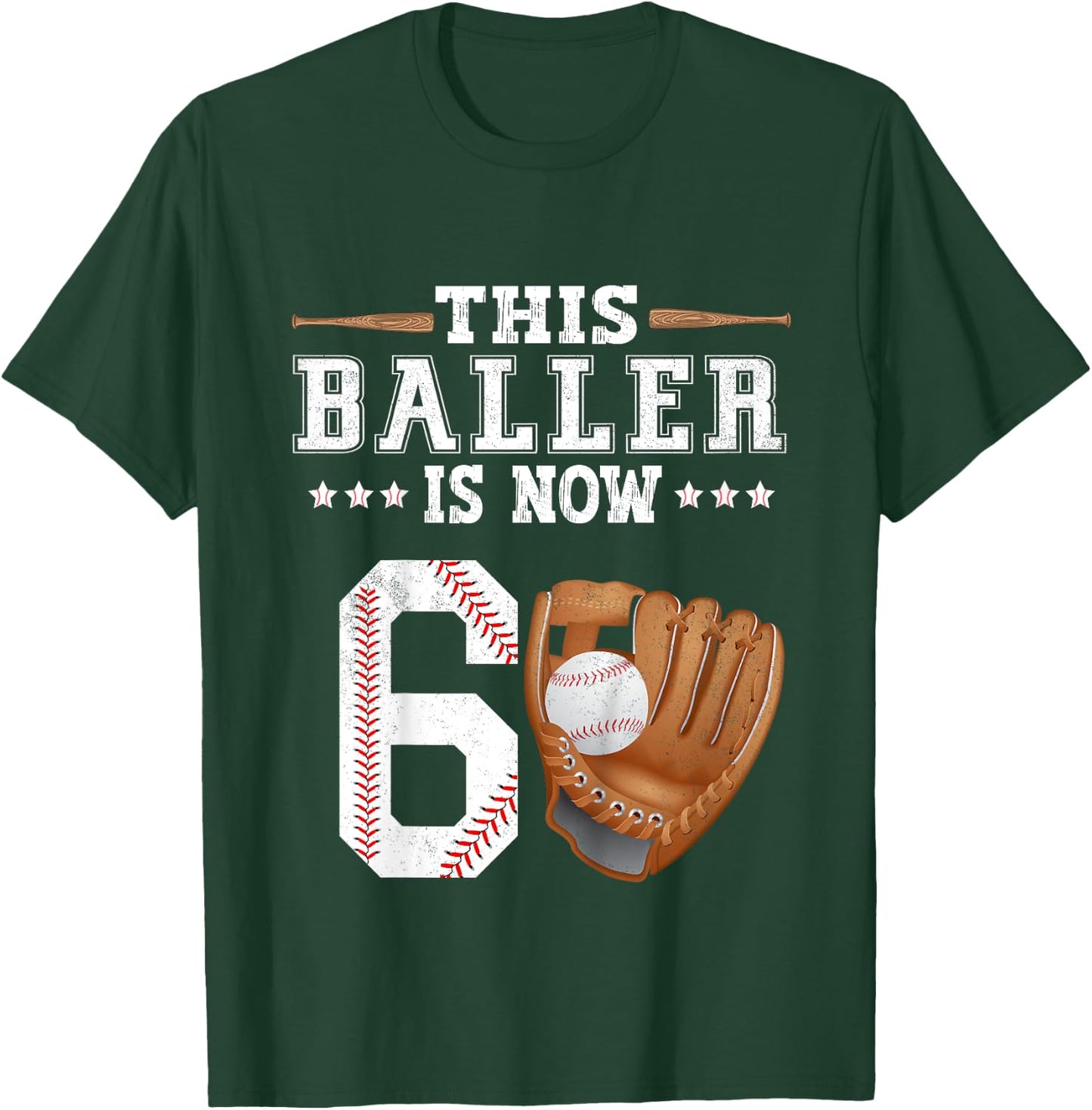 Kids Boys Baseball Birthday Age 6 sports Themed 6th Birthday T-Shirt - T-Shirt | Forest