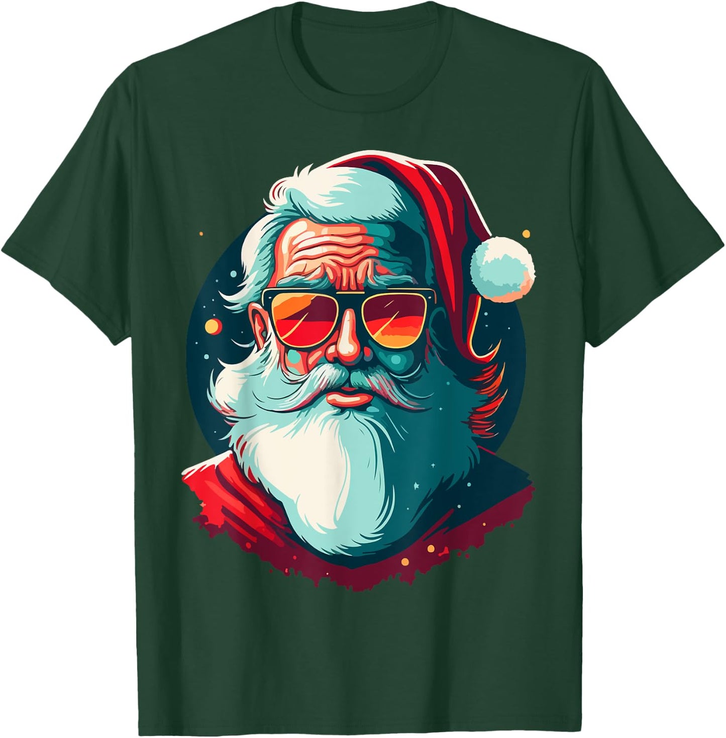 Santa Face Retro Sunglasses Christmas Xmas Men Women T-Shirt - T-Shirt | Forest