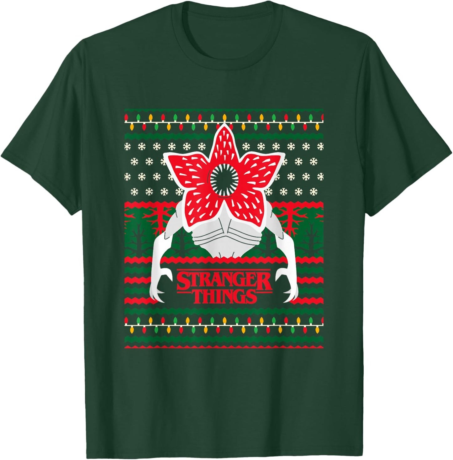 Stranger Things Christmas Epic Demogorgon Ugly Sweater Logo T-Shirt - T-Shirt | Forest