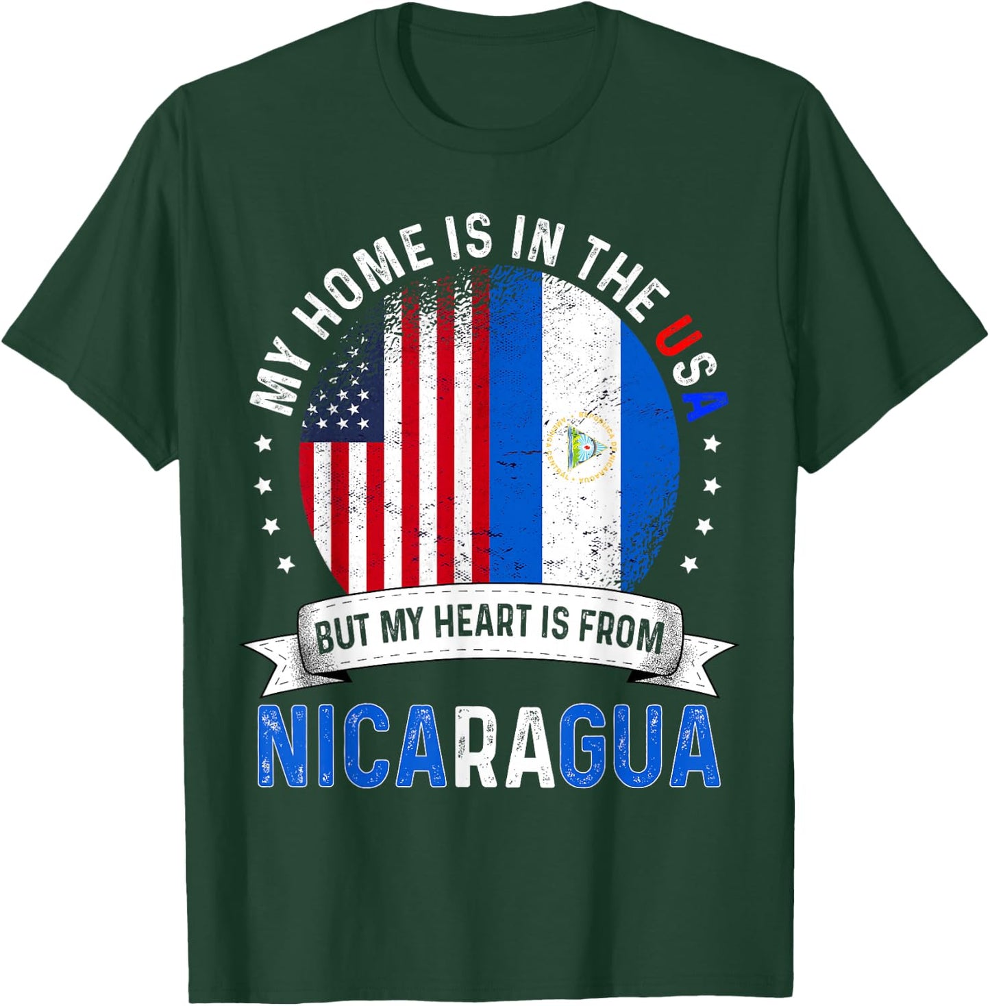 Nicaraguan American Patriot Heart is from Nicaragua Flag T-Shirt - T-Shirt | Forest